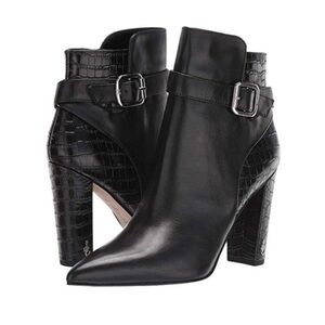 Sam Edelman Black Rita Leather Croc Embossed Ankle Boots Sz 7